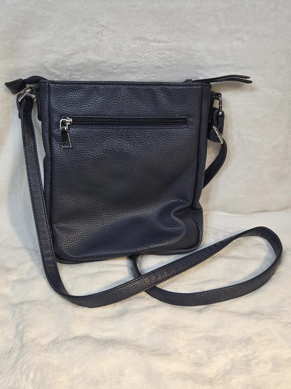 Classic Navy Crossbody Bag with Front Zippers